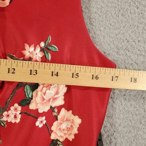 New York & Company Dress Womens Medium Tall Red Birds Floral Stretch NWT - Picture 4 of 13